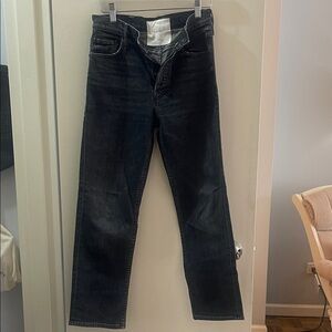 MOTHER Straight-Leg Washed Black Jeans